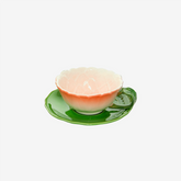 Xícara para chá com pires em porcelana rosa 250 ml
