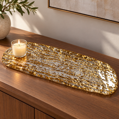 Bandeja centro de mesa em vidro Gold 48x16 cm