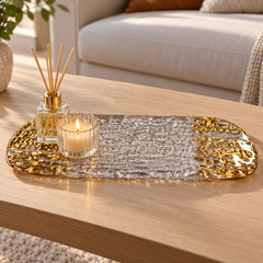 Bandeja centro de mesa em vidro Gold Duo 47x16 cm