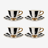 Jogo de xícaras com pires para café em New Bone Optique branco e preto 90 ml 8 peças.