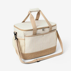 Bolsa térmica para picnic em juta Yara listrada bege 41x32 cm