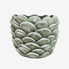 Vaso pinha em cimento verde 21x19 cm
