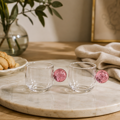 Jogo de xícara para café em vidro Esfera rosa 2 peças 90 ml