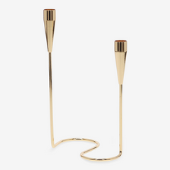 Castiçal em metal de duas velas dourado 28x17 cm