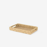 Bandeja em fibra natural com alça entrelaçada bege 38x22 cm