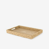 Bandeja em fibra natural com alça entrelaçada bege 47x32 cm