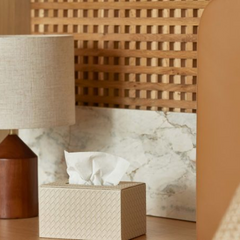 Porta lenço em MDF com revestimento em PU bege 20x13 cm