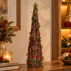 Árvore de natal em rattan rústica Berry glitter dourado 20x80 cm