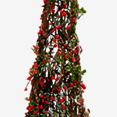 Árvore de natal em rattan rústica Berry glitter dourado 20x80 cm
