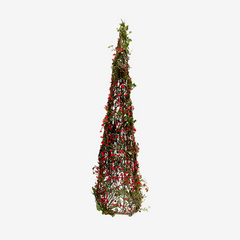 Árvore de natal em rattan rústica Berry glitter dourado 20x80 cm