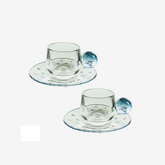 Jogo de xícaras com pires para café em vidro Orbe azul 100 ml 2 peças