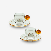 Jogo de xícaras com pires para café em vidro Orbe âmbar 100 ml 2 peças