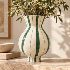 Vaso em cerâmica Botânica off white e verde 21x28 cm