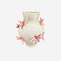 Vaso em cerâmica Libélulas bege e rosa 26x28 cm