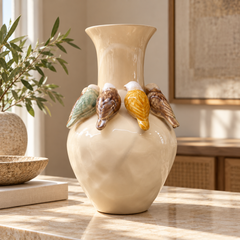Vaso em cerâmica Recanto Pássaros bege 28x41 cm