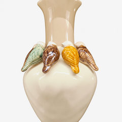 Vaso em cerâmica Recanto Pássaros bege 28x41 cm