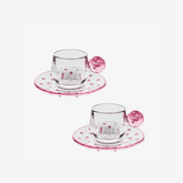 Jogo de xícaras com pires para café em vidro Orbe rosa 100 ml 2 peças
