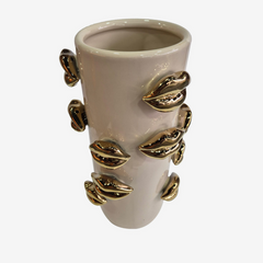 Vaso em cerâmica Bocas bege 12x32 cm