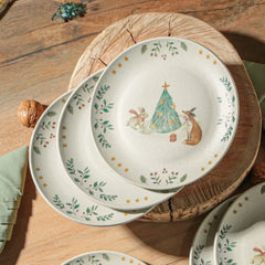 Prato para sobremesa em cerâmica Encanto de natal off white 20 cm
