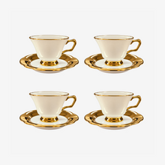 Jogo de xícaras com pires para café em New Bone Optique branco e preto 90 ml 8 peças.