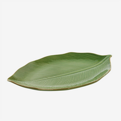Travessa em cerâmica Botanic folha verde 38 cm