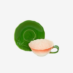 Xícara para chá com pires em porcelana rosa 250 ml