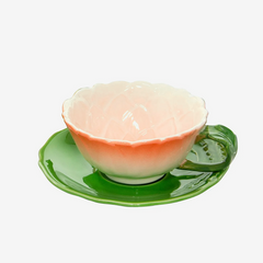 Xícara para chá com pires em porcelana rosa 250 ml