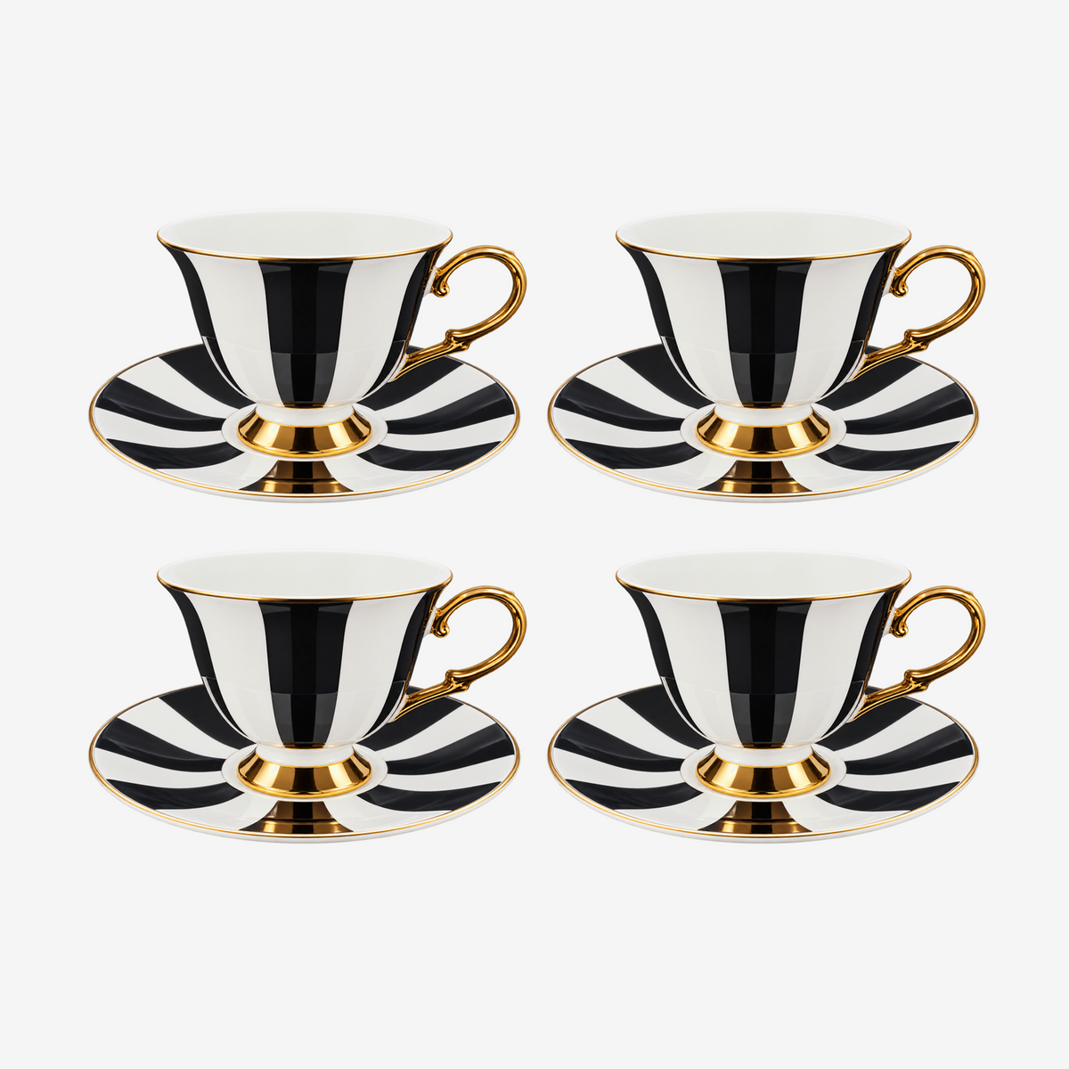 Jogo de xícaras com pires para chá em New bone Optique filete dourado 220 ml 8 peças