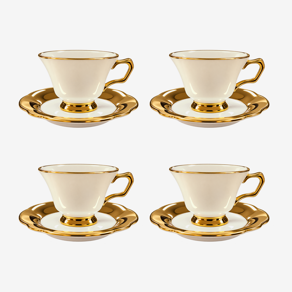 Jogo de xícaras com pires para café em New bone Aurine filete dourado 90 ml 8 peças