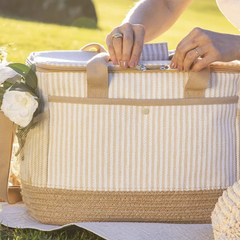 Bolsa térmica para picnic em juta Yara listrada bege 41x32 cm