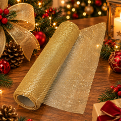 Rolo de tela em tecido glitter dourado 48x4,50 cm