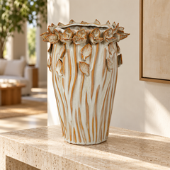 Vaso folhas em cerâmica verde 31x20 cm