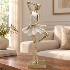 Escultura Bailarina Passé em resina bege 23x09 cm