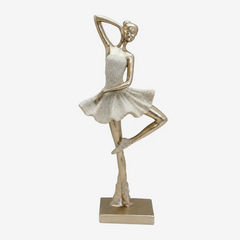 Escultura Bailarina Passé em resina bege 23x09 cm