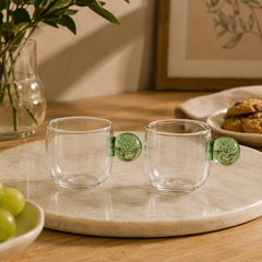 Jogo de xícara para café em vidro Esfera verde 2 peças 90 ml