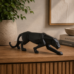 Escultura Leopardo em Poliresina Preto 61x18 cm