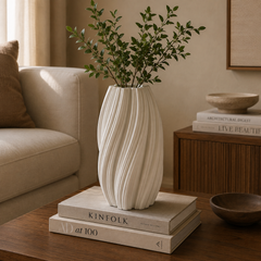 Vaso em cerâmica Anel tridimensional branco 34x12 cm
