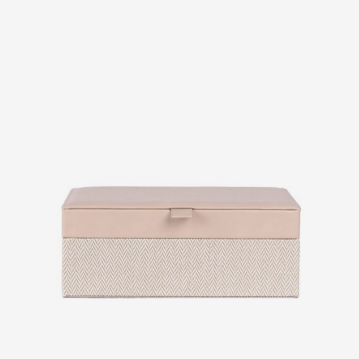 Caixa em MDF revestida em PU Zig Zag bege 23x14 cm.