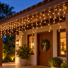 Cascata 400 lâmpadas LED branco quente 127V 9,5 metros