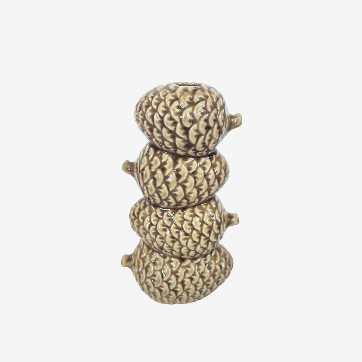 Vaso pinhas em cerâmica bege 13x10x24 cm