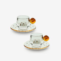 Jogo de xícaras com pires para café em vidro Orbe âmbar 100 ml 2 peças