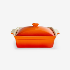 Caçarola retangular em cerâmica degradê laranja 37x24 cm