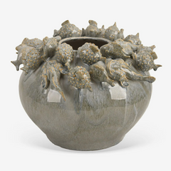 Vaso em cerâmica peixes azul 32x13 cm