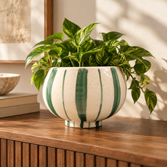 Vaso em cerâmica Botânica off white e verde 17x13 cm