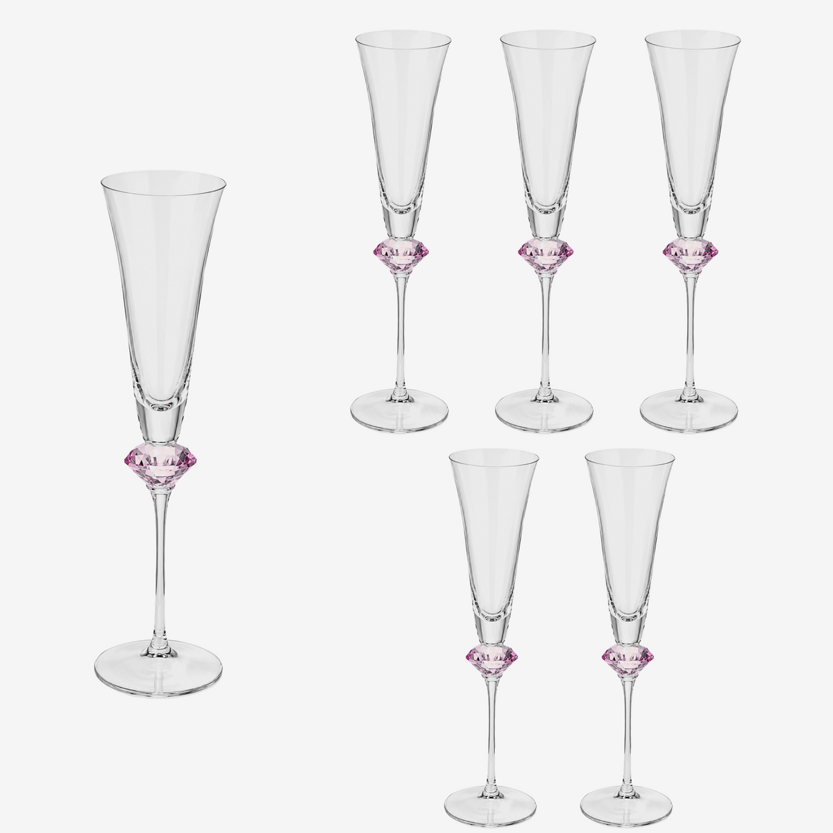 Jogo de taças para champanhe em vidro Diamente rosa 195 ml 6 peças