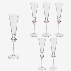 Jogo de taças para champanhe em vidro Diamente rosa 195 ml 6 peças