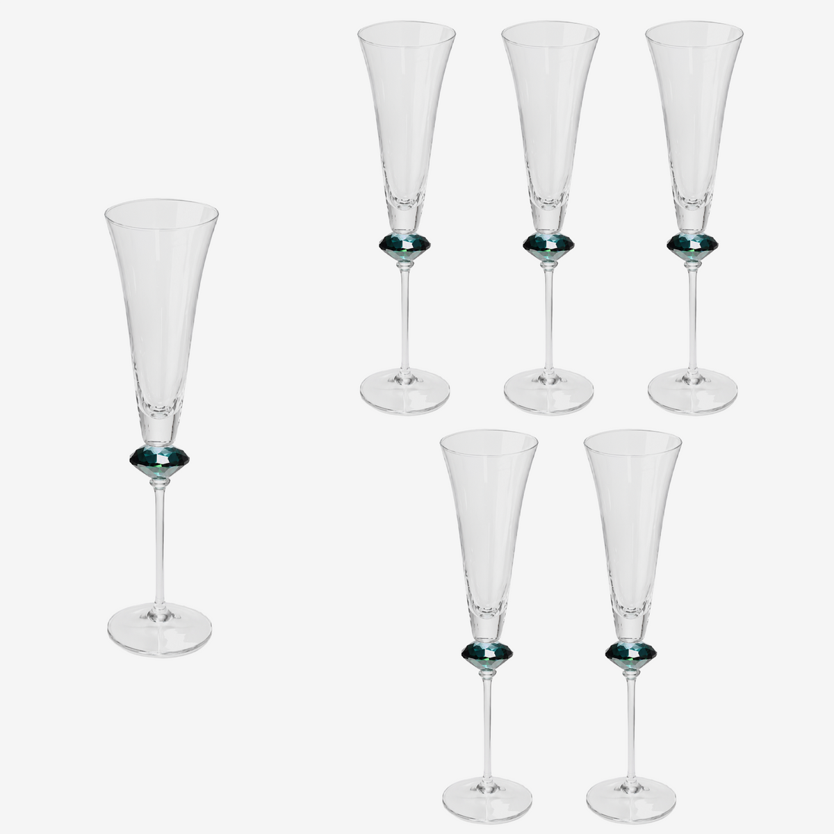 Jogo de taças para champanhe em vidro Diamante verde 195 ml 6 peças