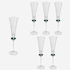 Jogo de taças para champanhe em vidro Diamante verde 195 ml 6 peças