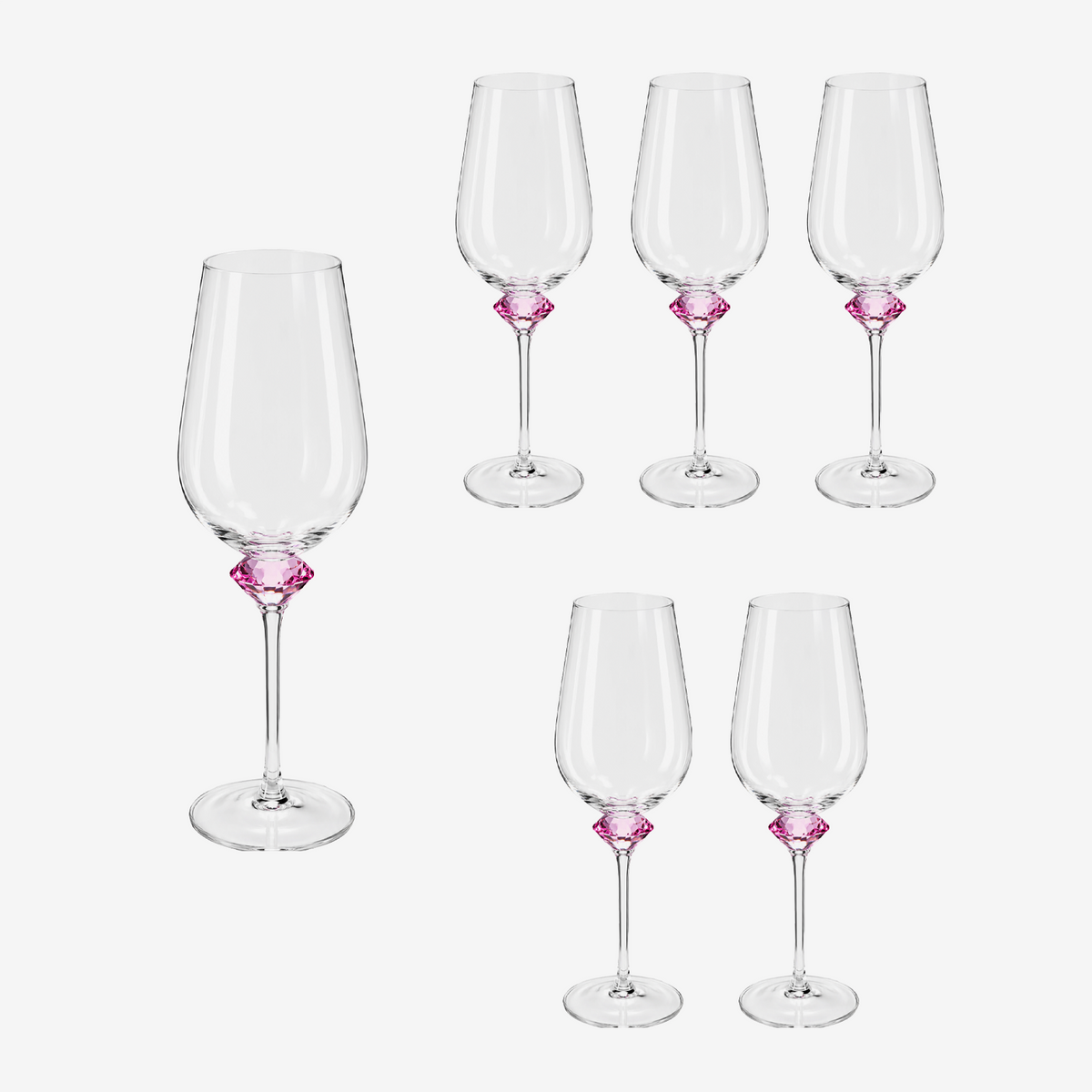 Jogo de taças para vinho em vidro Diamante rosa 645 ml 6 peças
