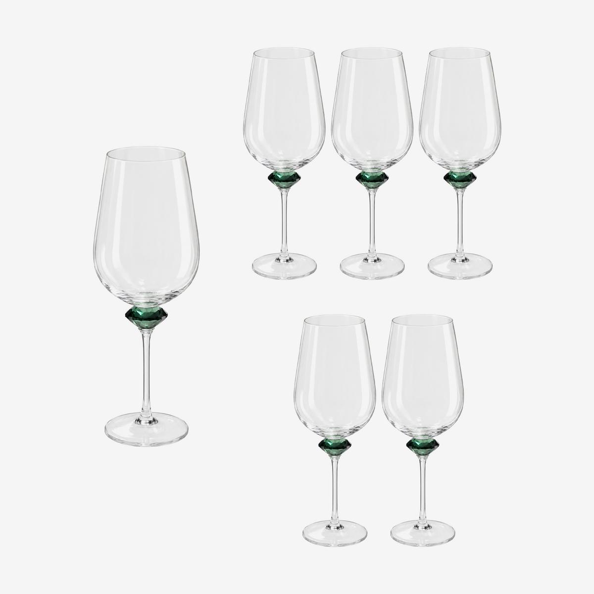 Jogo de taças para vinho em vidro Diamante verde 645 ml 6 peças